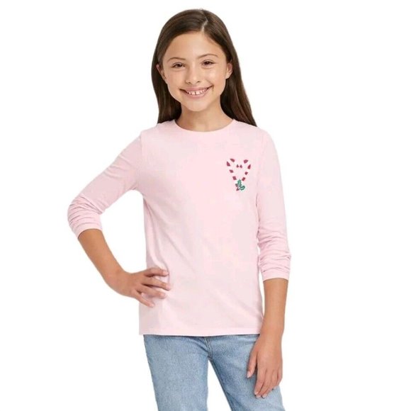Cat & Jack Other - Cat & Jack-Girls' Candy Cane Heart  Long Sleeve Graphic T-Shirt - Soft Pink XS